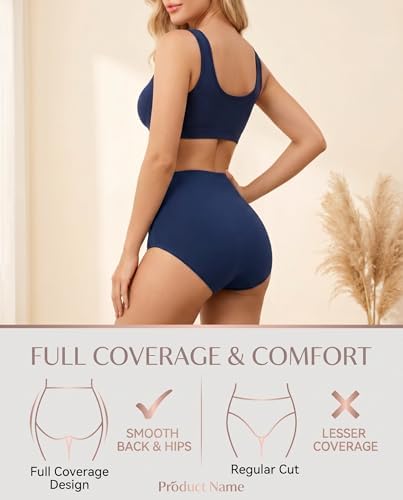 MISSWHO Women's High Waisted Cotton Underwear Soft Breathable Full Coverage Stretch Briefs Ladies Panties 5-Pack