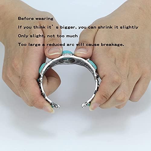 Women's Antique Rgentium Plated Base Heart Compressed Turquoise Bracelet Cuff Bangle Fashion Jewelry