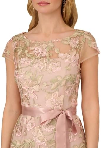 Adrianna Papell Cascading Floral Embroidered Long Column Gown