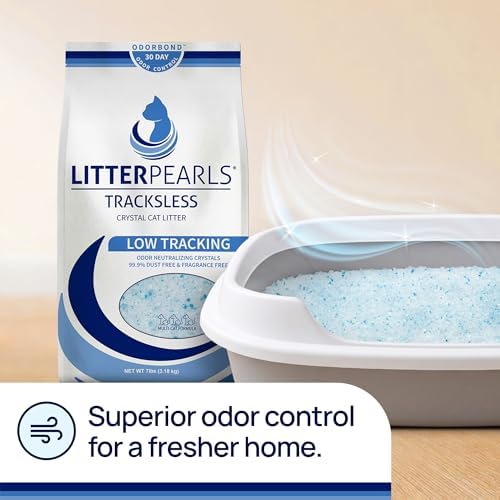 Litter Pearls Micro Crystals Unscented Non-Clumping Crystal Cat Litter with Odorbond, 7 lb, White, Clear and Blue Crystals (LPMC7)
