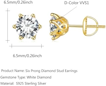 S925 Sterling Silver 0.5ct VVS1 D-color Diamond Screw Back Stud Earrings for Women, Elegant for Engagements or Birthday Celebrations