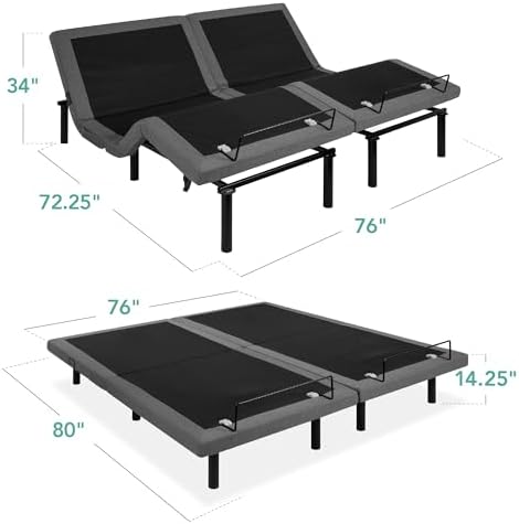 Best Choice Products Ergonomic Twin XL Size Adjustable Bed Frame, Electric Base w/Wireless Remote Control, Nightlight, Massager, 2 USB Ports