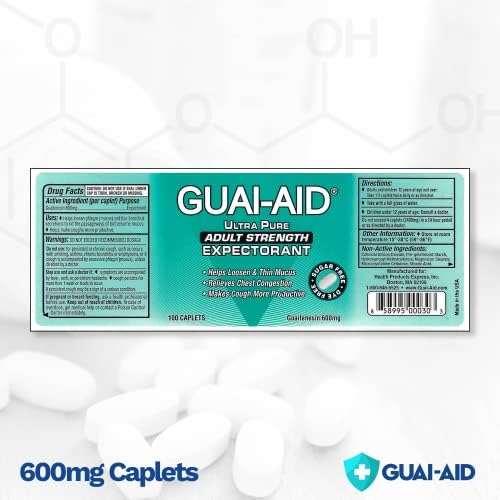 100 600mg Guaifenesin Caplets “for All-Day Everyday Mucus Relief” Controls phlegm, Cough, Chest Congestion, colds & flu.