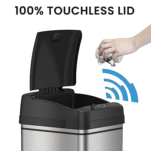 iTouchless 13 Gallon Touchless Sensor Garbage Can, Stainless Steel, Round Sensor Automatic Trash Can for Kitchen and Office
