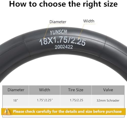 YUNSCM 2-PCS 18'' Bike Tubes 18x1.50/1.95-1.75/2.25 Heavy Duty 18" Bicyle Tubes Schrader Valve for 18x1.50/1.75/1.95/2.125/2.20/2.25 Bike Bicycle