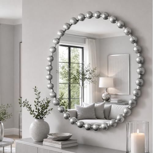 Madison Park Round Mirror, Metal Frame Circle Mirror 27 inch, Wall Art Decor Mounted Hanging for Entryway, Bathroom, hallway, Living Room, Vanity