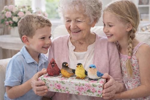 Songbird Garden Figurines Set of 4 – Cardinal, Bluebird, Goldfinch & Robin – Decorative Bird Statues for Home Décor, Spring Decorations, Crafting