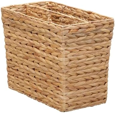 Household Essentials Wicker Magazine Rack, Handwoven Seagrass, Strong Metal Wire Frame, Built-In Handle and Divider, Lightweight, Contemporary, Great for Puzzle Books, Mail and More, Natural