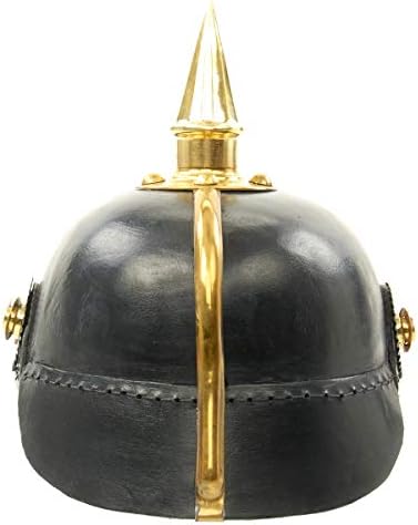 Medieval Replicas Imperial German Spiked Pickelhaube Officer Helmet- Black Leather & Brass