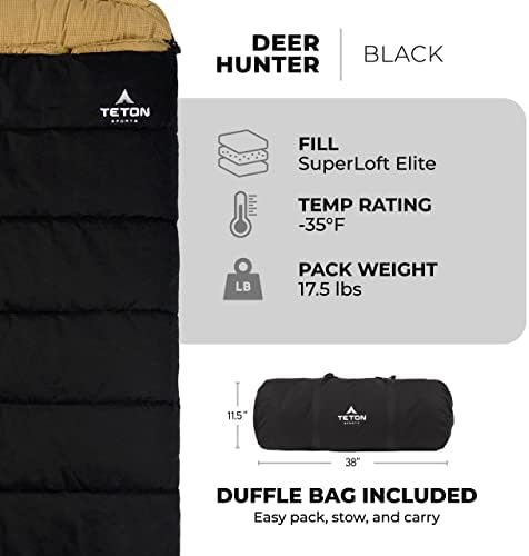 TETON Sports Deer Hunter Sleeping Bag, Warm and Comfortable Camping Sleeping Bag, Teton Tough Canvas Shell for Camping, Hunting, and Cold Weather
