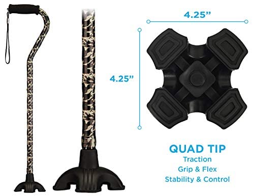 Nova Joy Designer Offset Quad Cane for Seniors - Unisex Adjustable Lightweight Walking Aid with Foam Handle, Wrist Strap and Anti-Rattle Lock - Essential Mobility Support - Maui Flowers