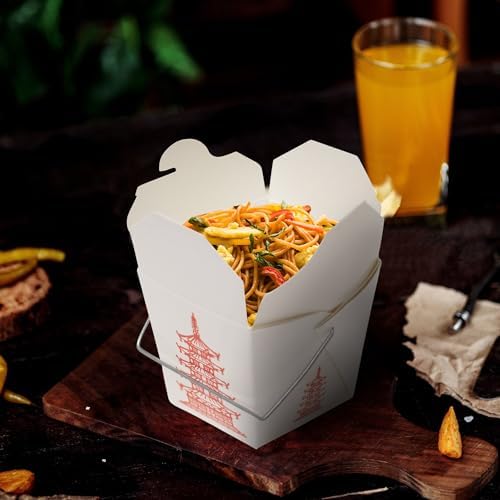 15 Count 16 oz Pagoda Wire Handle Chinese Takeout Box Oyster Pails