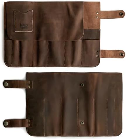 Hide & Drink, Snap Tool Roll Up Bag with 14 Slots, Portable Carry Case for Barbers, Salon Storage Organizer Pouch, Full Grain Leather, Handmade