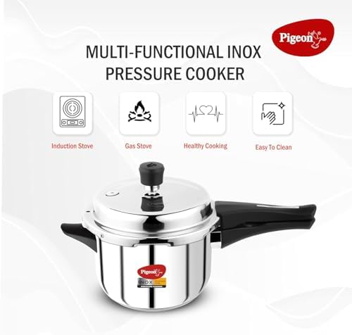 Pigeon Pressure Cooker - 3 Quart - Inox Stainless Steel Outer Lid Induction Base - Cook delicious food in less time: soups, rice, legumes