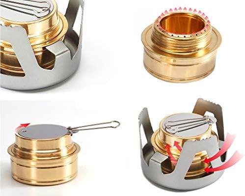 Mini Alcohol Backpacking Stove, Lightweight Brass Spirit Burner with Aluminium Stand for Camping Hiking and Picnic