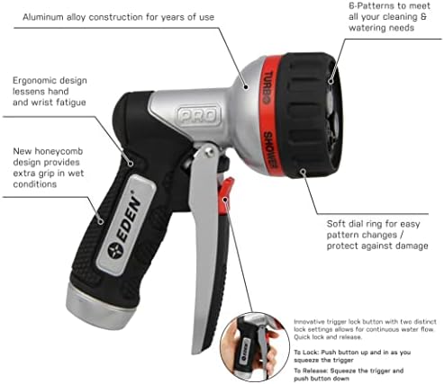 Eden Metal 7-Pattern Hose Nozzle: Thumb Control, Heavy-Duty Zinc Alloy