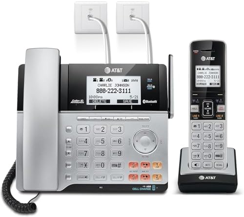 AT&T TL86103 2-Line Corded/Cordless Phone System for Small Business with Answering Machine, Connect-to-Cell Bluetooth, Caller ID, Intercom, Long Range & Expandable to 12 Handsets (Silver/Black)