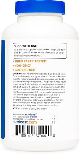 Nutricost Niacin (Vitamin B3) 500mg, 240 Capsules, with Flushing, GMO-Free | Gluten-Free