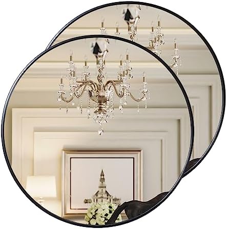 Growsun Black Round Mirror 24 inch, Wall Mounted Circle Mirror, Metal Framed Mirror for Bathroom Vanity, Bedroom Home Decor Mirros