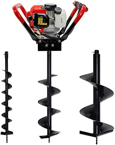 XtremepowerUS 55cc 2-Stroke Gas Powered V-Type with Handle Earth Auger Post Hole Digger Fence Borer + 3 Drill Bits (4", 10", 12" Bits) Set