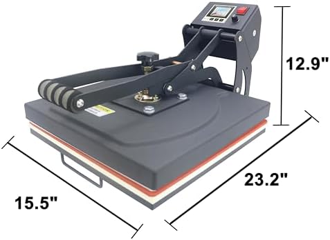 RoyalPress 15" x 15" Color LED Industrial-Quality Digital Sublimation Heat Transfer Machine T-Shirt Heat Press Machine, 15" x 15", Black