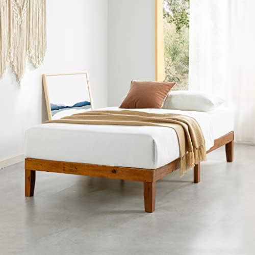 Mellow Naturalista Classic - 12 Inch Solid Wood Platform Bed with Wooden Slats, No Box Spring Needed, Easy Assembly, Queen, Pine