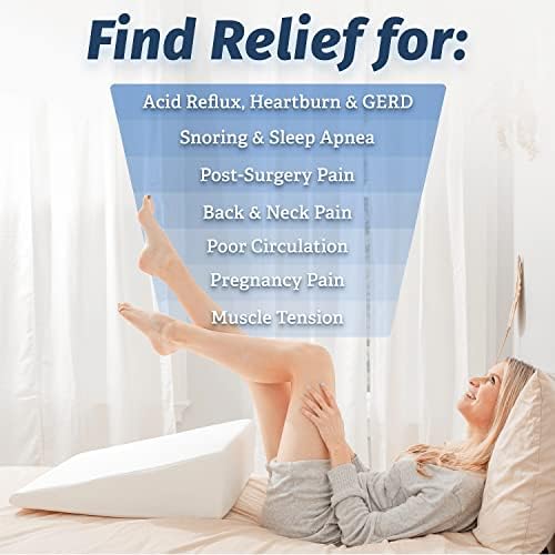 Bed Pillow Wedge for Sleeping - Memory Foam Top - Reduce Neck & Back Pain, Snoring, Acid Reflux, Respiratory Problems - Ideal for Sleeping, Reading