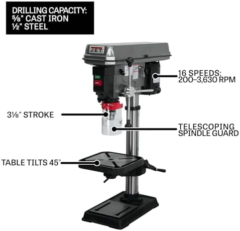 JET 15-Inch Benchtop Drill Press, 16 Speed, 3/4 HP, 115/230V 1Ph (Model J-2530)