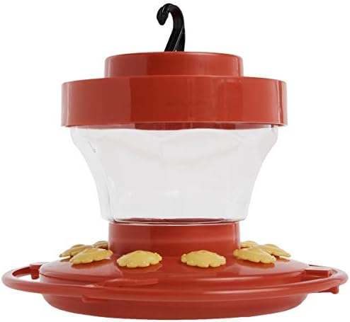 First Nature 993091-546 16 oz. Hummingbird Flower Feeder , Red | Bright Flower Ports Attract Birds - Round Bottom Perch Fits Multiple Birds - See-Through Tank Shows Nectar Levels