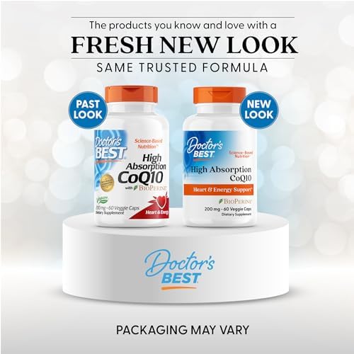 Doctor's Best High Absorption CoQ10 200mg with BioPerine Supplement - Coenzyme Q10 Caps for Heart Health & Antioxidant Support, CoQ10 200 mg for Women & Men, Non GMO - 60 Veg Capsules