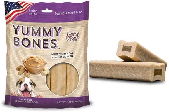 Loving Pets Yummy Bones - Peanut Butter Flavor Filled Bones for Dogs (for Medium/Large Dogs 20-100+ lbs)