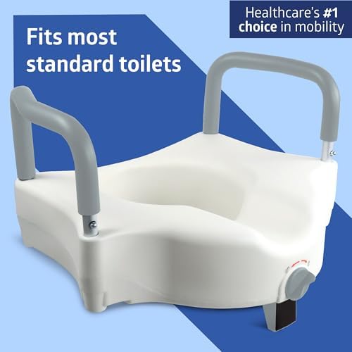 Medline 5" Standard Raised Locking Toilet Seat, 400 lb Capacity | Toilet Riser with Removable Padded Arms, Fits Most Standard Toilets, No Lid, Medical Seat For Adults and Elderly