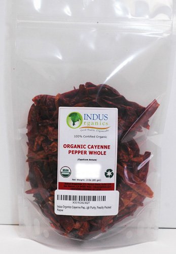 Indus Organics Cayenne Pepper Whole (40,000 SHU), 3 Oz Bag (3 pack), Steam Sterilized, Premium Grade, High Purity, Freshly Packed