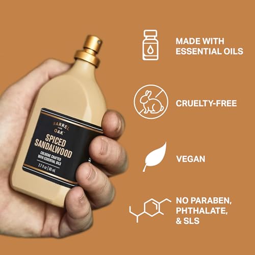 Barrel & Oak Essential Oil Based Cologne for Men, Bourbon Cedar, 2.7 oz | Long-Lasting Men's Cologne, Day & Night Fragrance, Paraben & SLS Free, Gifs forMen