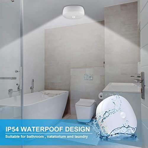 Battery Powered LED Ceiling Light Wireless Motion Sensor Light 300 Lumens 5W for Indoor Outdoor, Closet, Pantry, Stair, Garage, Basement