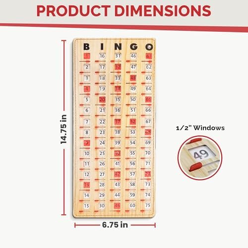 MR CHIPS Large 14.75" L x 6.75" W Jam-Proof Finger Tip Bingo Master Board Card with Large 3/4" Sliding Windows, Thick 5 Ply Cardboard, Gold Rush Style