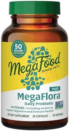 MegaFood MegaFlora Probiotic Plus, 50 Billion Live Cultures, 60 Capsules | Daily Probiotics for Women and Men, Supports Digestive Health, Immune Support Supplement, 14 Strains, Vegetarian, 60 Servings