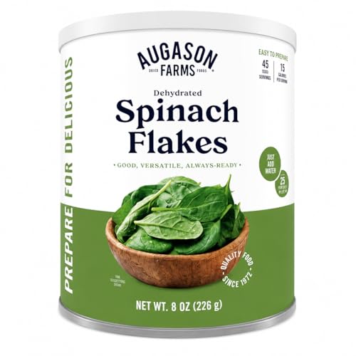 Augason Farms Dehydrated Spinach Flakes Can | Emergency Food Supply, 45 Servings, 25 Year Shelf Life, 15 Calories per Serving, Dehydrated Meals