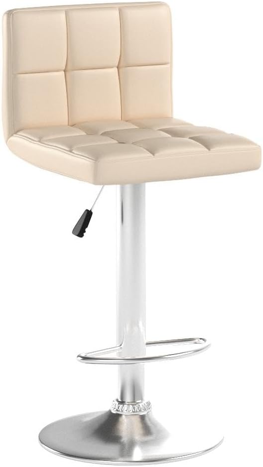 Homall Bar Stools Modern PU Leather Adjustable Swivel Barstools, Armless Hydraulic Kitchen Counter Bar Stool Extra Height Square Island Barstool with Back Set of 2 (Leather, White)