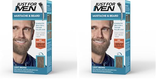 JUST FOR MEN Mustache & Beard Dye, Keratin, Light Brown M-25 (1 Pack) | Mustache & Beard color light brown designed for facial hair to instantly eliminate gray. Enhanced with keratin & biotin.