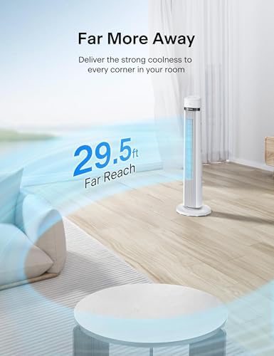 PELONIS 40-inch Bladeless Tower Fan for Bedroom, Standing Fan with Remote Control, 26ft/s, 90° Oscillation, 3 Speed Settings, 27 dB, 3 Modes