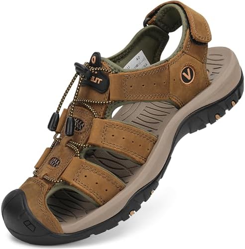 FLARUT Men's Sport Sandals Closed Toe Leather Water Hiking Shoes