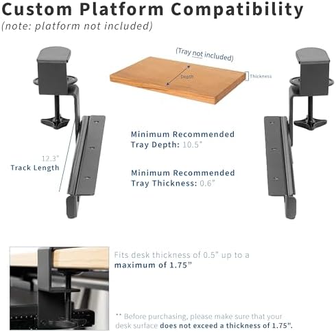 VIVO Clamp and 12 inch Rail Set for DIY Custom Wooden Keyboard Trays (Rail Set Only - Tray Not Included)