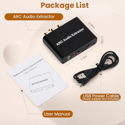 eARC Audio Extractor, eARC Audio Converter to HDMI Optical/SPDIF L/R 3.5mm AUX Sound Extractor, HDMI eARC/ARC to Optical Audio Adapter, for TV to Non-ARC Sound System Soundbar Speaker Amplifier