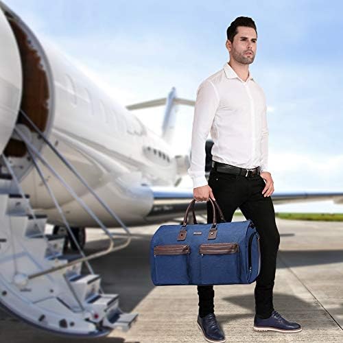 Convertible Garment Bag with Shoulder Strap, Modoker Carry on Garment Duffel Bag for Men Women - 2 in 1 Hanging Suitcase Suit Travel Bags, Blue, 45l