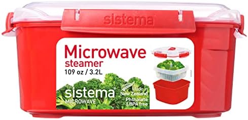 Sistema Heat & Eat Microwaveable Food Steamer with Removable Steamer Basket & Steam Release Vents, Large 3.2L Capacity, Dishwasher & Freezer-Safe, BPA-Free