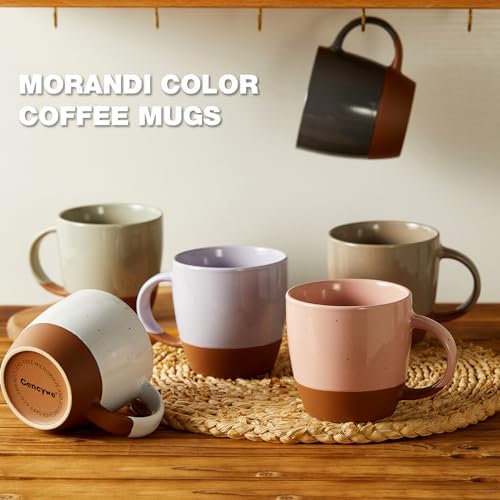 Morandi Color Ceramic Coffee Mugs Set of 6 (Large), 18 oz Coffee Cups with Handle, Latte Mug, Big Mug for Women, Men, Great for Tea Hot Chocolate