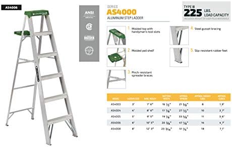 Louisville Ladder AS4006 6-Foot Aluminum Step Ladder, 225-Pound Capacity, Green, 6 Feet