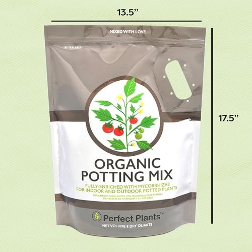 Perfect Plants Organic Potting Soil, 8 qt, Indoor Outdoor Mix for Veggies | Coconut coir, peat and perlite with mycorrhizae and worm castings