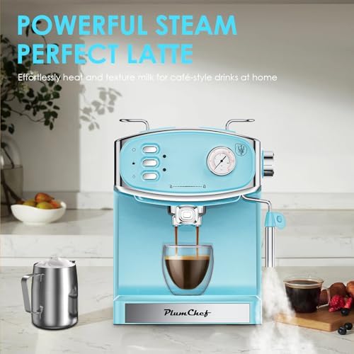 Plum chef Espresso Machine 20 Bar, Household Coffee Maker with Milk Frother Steam Wand, Pressure Gauge, 54oz Large Water Tank, Low Noise Fast Brew for Cappuccino Latte Macchiato Home Office